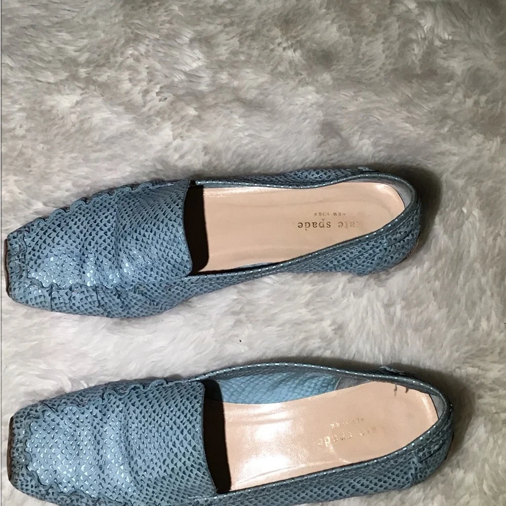 kate spade Light Blue Textured Leather Loafers